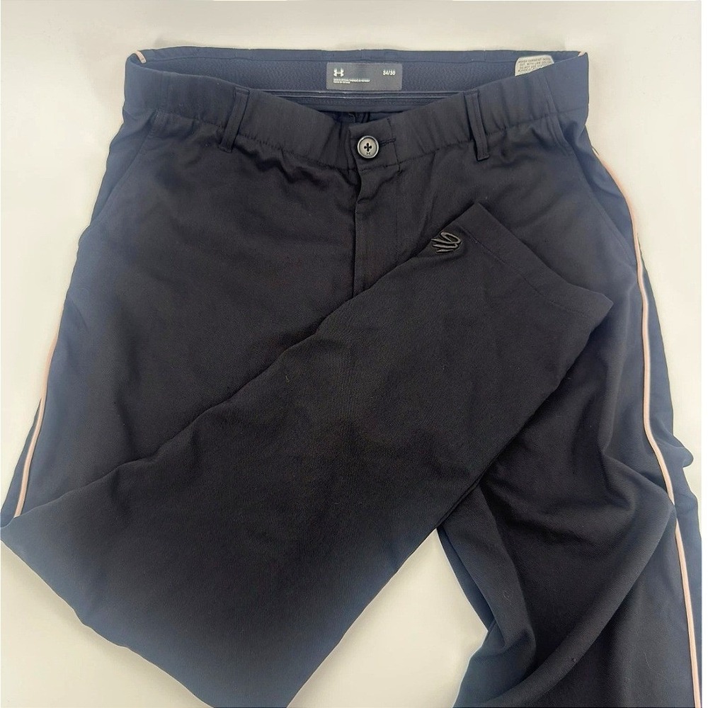 Under Armour Curry Golf Pants Mens 34x30 Black Pink Stripe Performance Trousers